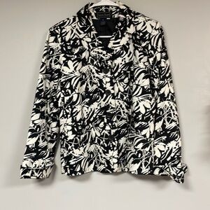 Laura Scott Blazer Black & White Floral Lined Jacket , 10 Cotton w/ spandex
